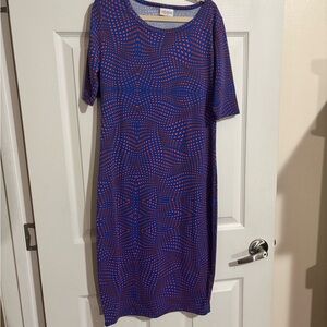 Stretchy LuLaRoe Vibrant Blue and Pink Midi Dress